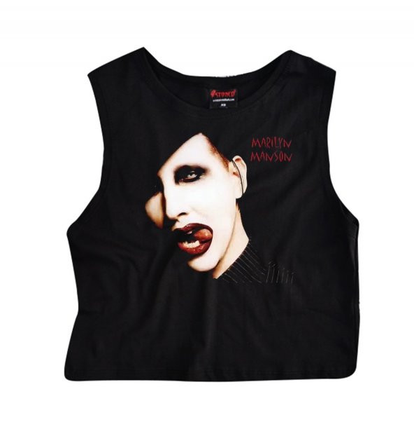 Marilyn Manson Baskılı Göbek Üstü-Yarım T-shirt    SİYAH L