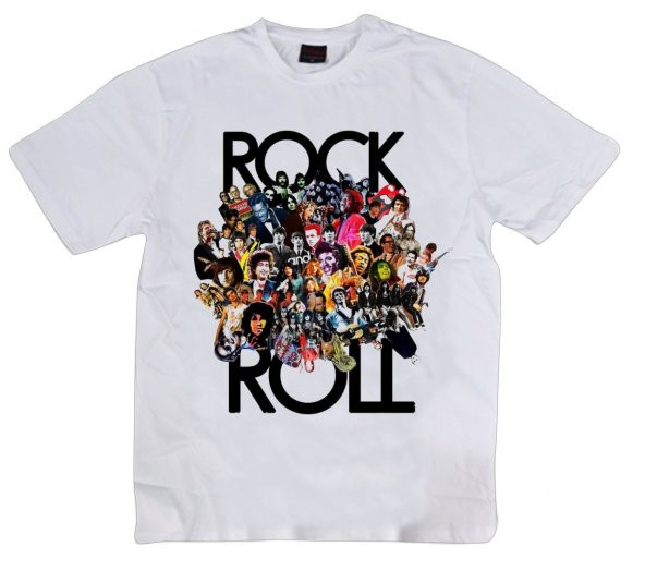 Rock And Roll Baskılı T-shirt    BEYAZ 3XL