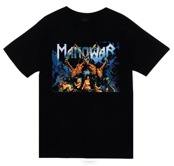 Manowar Baskılı T-shirt    SİYAH 3XL