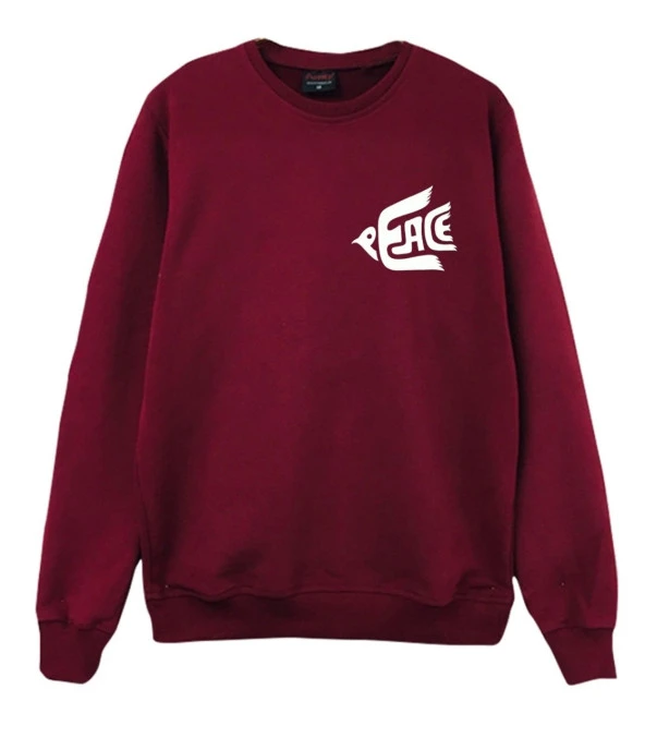 Peace Kuş Baskılı Sweatshirt  BORDO 2XL