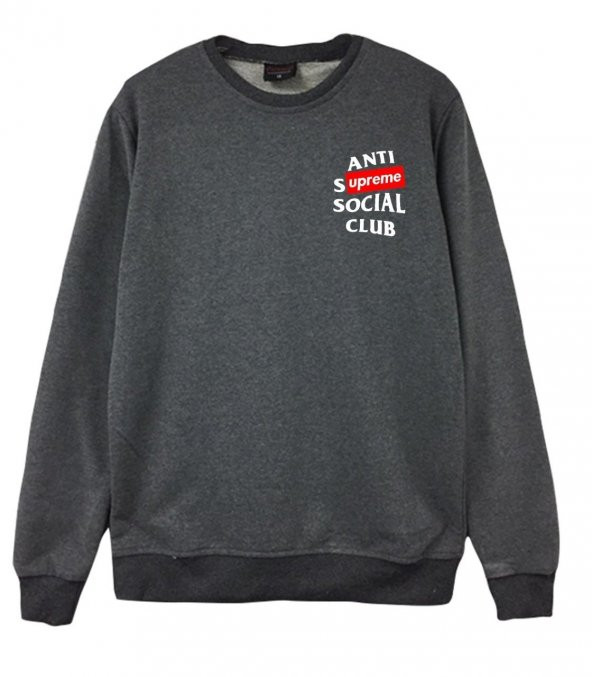 Anti Social Social Club Supreme Baskılı Sweatshirt  FÜME XS