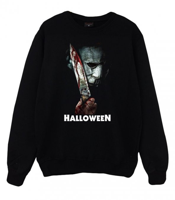 Halloween Baskılı Sweatshirt  SİYAH L