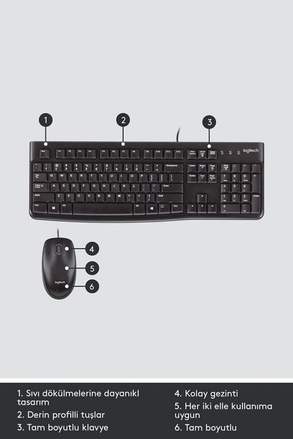 Logitech MK120 Q Usb Standart Kablolu Klavye Mouse Seti