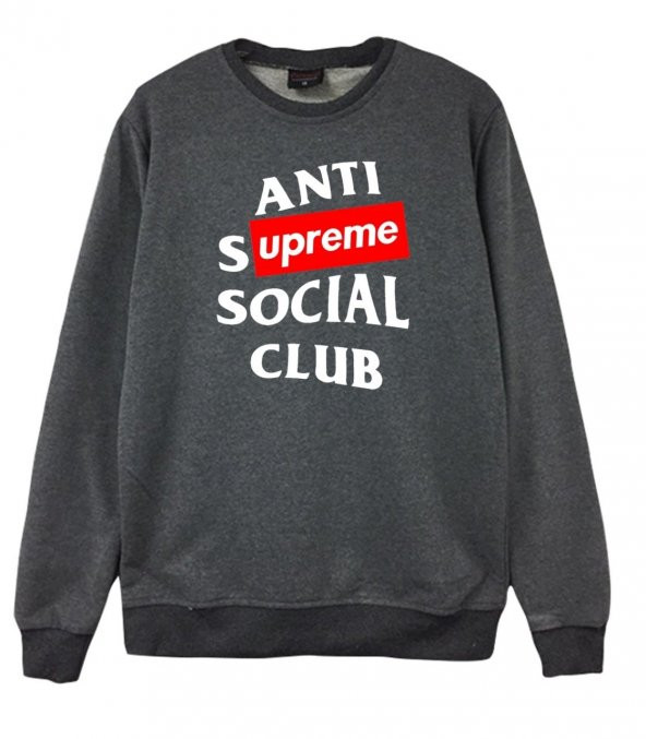 Anti Social Social Club Supreme Baskılı Sweatshirt  FÜME L