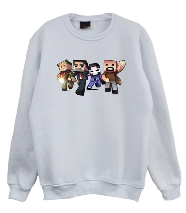 Minecraft Baskılı Sweatshirt  BEYAZ S