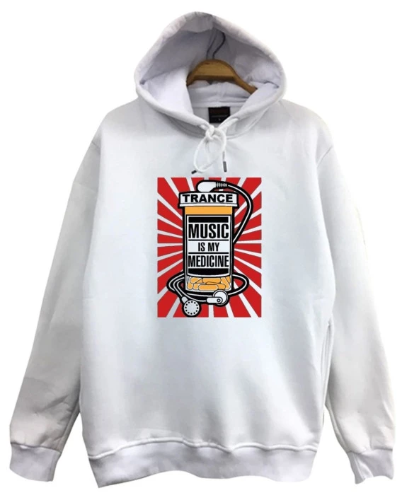 Trance Müzik Baskılı Sweatshirt  BEYAZ 5XL