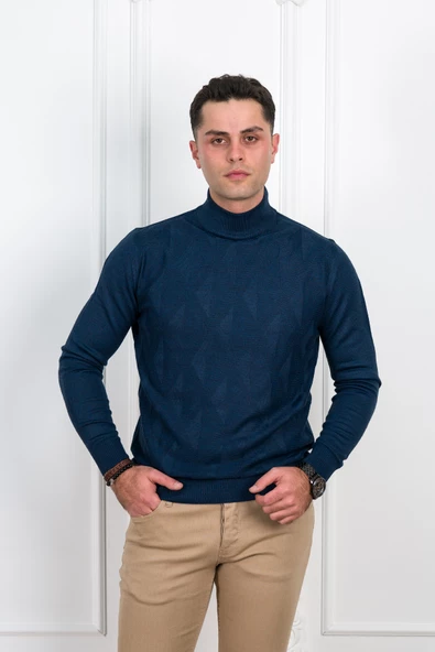 WOOLEN WORLD YARIM BALIKÇI REGULAR FİT DESENLİ ERKEK KAZAK - Resim 8