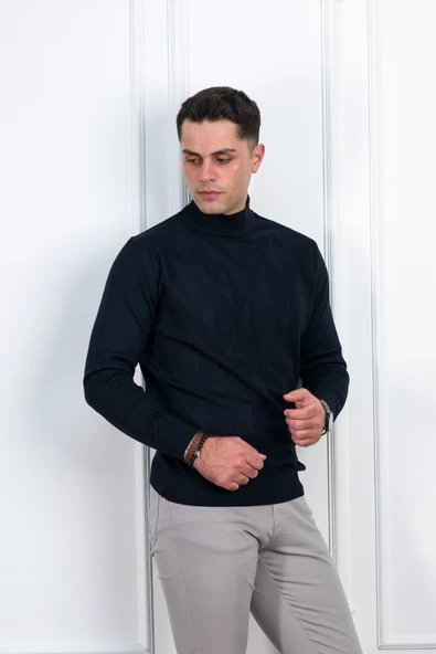 WOOLEN WORLD YARIM BALIKÇI REGULAR FİT DESENLİ ERKEK KAZAK - Resim 5