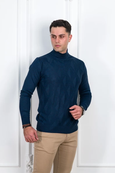 WOOLEN WORLD YARIM BALIKÇI REGULAR FİT DESENLİ ERKEK KAZAK - Resim 9