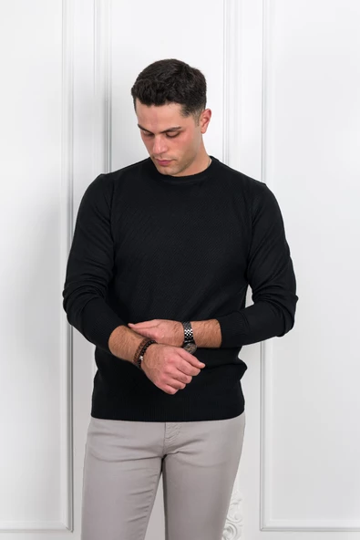 WOOLEN WORLD SIFIR YAKA REGULAR FİT DESENLİ ERKEK KAZAK - Resim 5