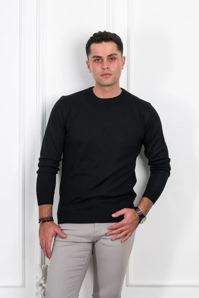 WOOLEN WORLD SIFIR YAKA REGULAR FİT DESENLİ ERKEK KAZAK - Resim 4