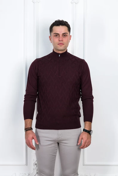 WOOLEN WORLD FERMUARLI YARIM BALIKÇI REGULAR FİT DESENLİ ERKEK KAZAK - 5