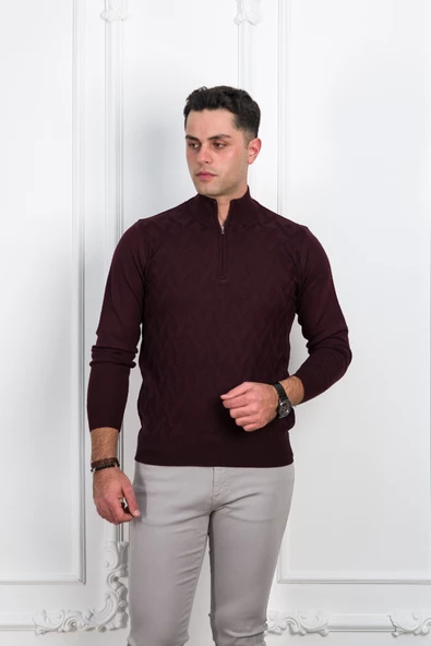 WOOLEN WORLD FERMUARLI YARIM BALIKÇI REGULAR FİT DESENLİ ERKEK KAZAK - 6