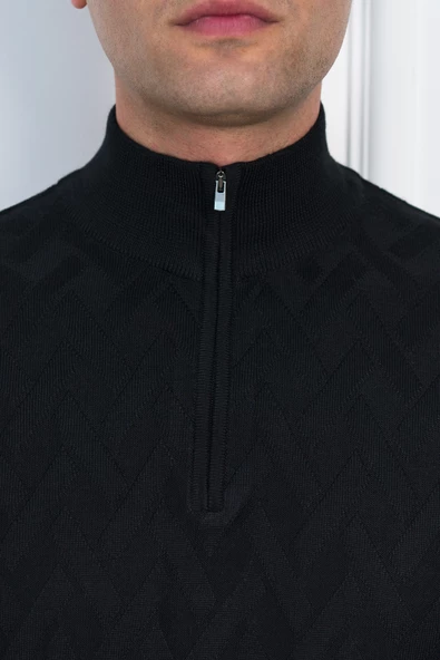 WOOLEN WORLD FERMUARLI YARIM BALIKÇI REGULAR FİT DESENLİ ERKEK KAZAK - 11