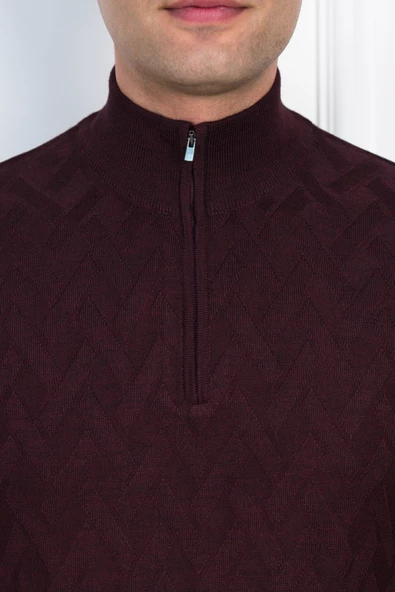 WOOLEN WORLD FERMUARLI YARIM BALIKÇI REGULAR FİT DESENLİ ERKEK KAZAK - 8