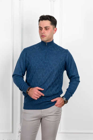 WOOLEN WORLD FERMUARLI YARIM BALIKÇI REGULAR FİT DESENLİ ERKEK KAZAK - 2