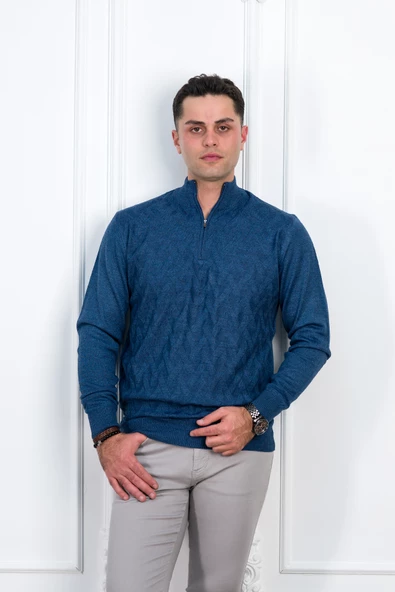 WOOLEN WORLD FERMUARLI YARIM BALIKÇI REGULAR FİT DESENLİ ERKEK KAZAK - 3