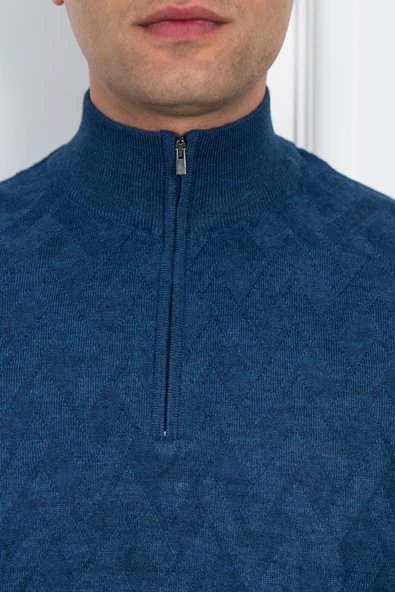 WOOLEN WORLD FERMUARLI YARIM BALIKÇI REGULAR FİT DESENLİ ERKEK KAZAK - 4