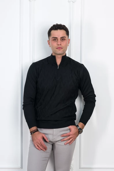 WOOLEN WORLD FERMUARLI YARIM BALIKÇI REGULAR FİT DESENLİ ERKEK KAZAK - 10