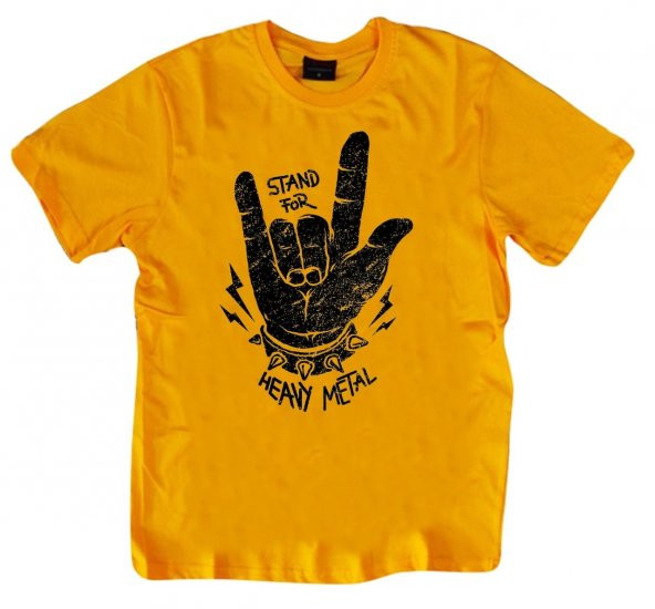 Rock And Roll Baskılı T-shirt    SARI 4XL