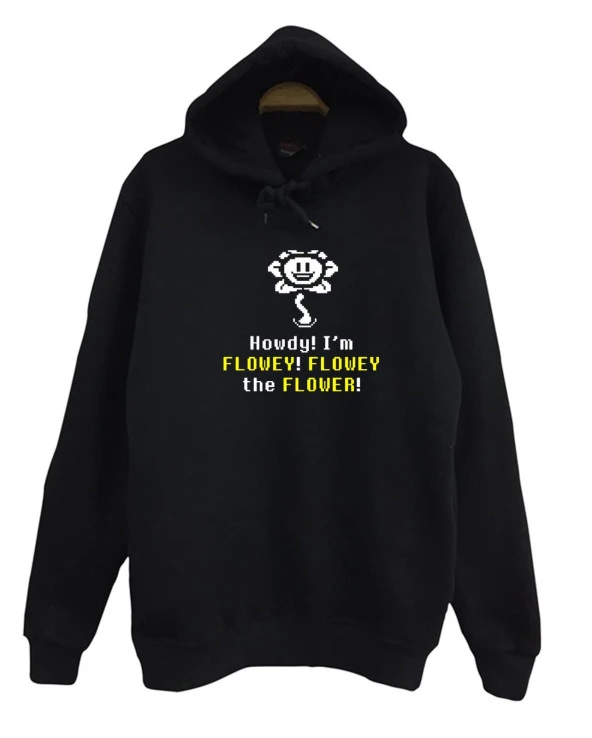 Oyun Undertale Flowey Şans Baskılı Kapüşonlu Sweatshirt  SİYAH S
