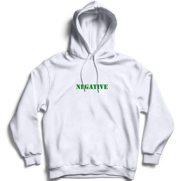 Negatif Baskılı Kapüşonlu Sweatshirt  Beyaz 3XL
