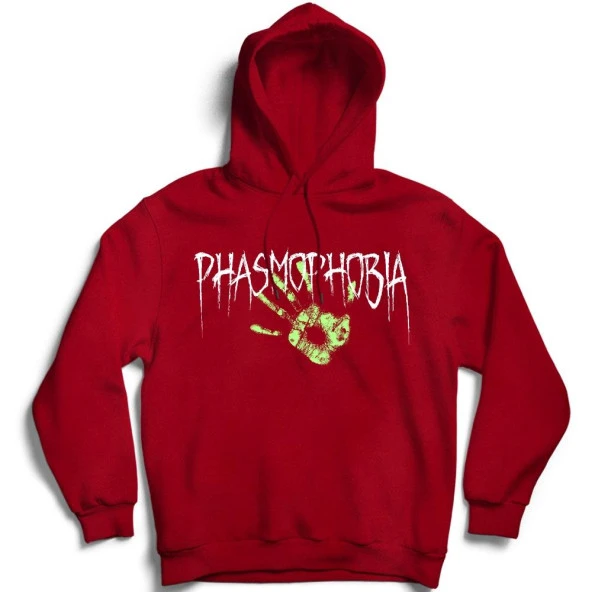 Phasmophobia Baskılı Kapüşonlu Sweatshirt  Kırmızı M