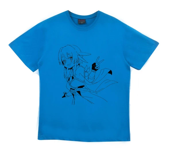 Genshin Impact Anime Baskılı Tshirt  MAVİ L