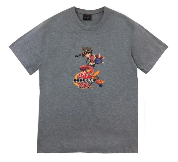Bakugan Anime Baskılı Tshirt  GRİ XL