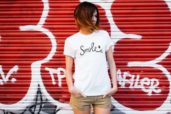 Smile Baskılı Body    BEYAZ XS