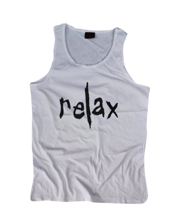 Relax Baskılı Sıfır Kol T-Shirt    BEYAZ L