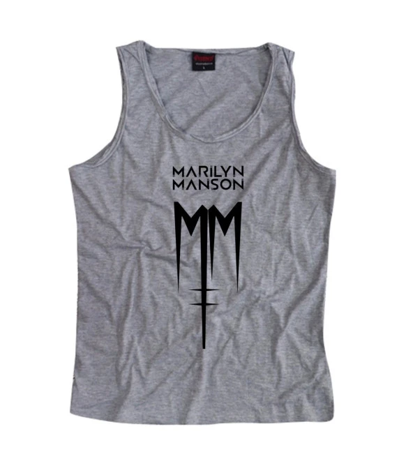 Marilyn Manson Baskılı Sıfır Kol T-Shirt    MAVİ L