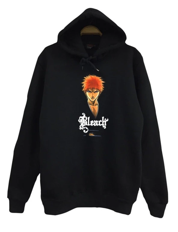 Bleach Baskılı Kapüşonlu Sweatshirt    SİYAH S