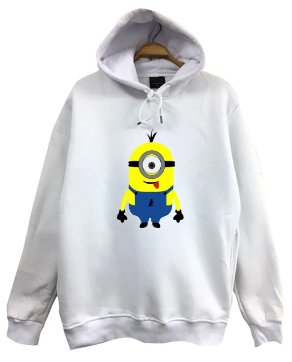 Minions Baskılı Kapüşonlu Sweatshirt    BEYAZ 3XL