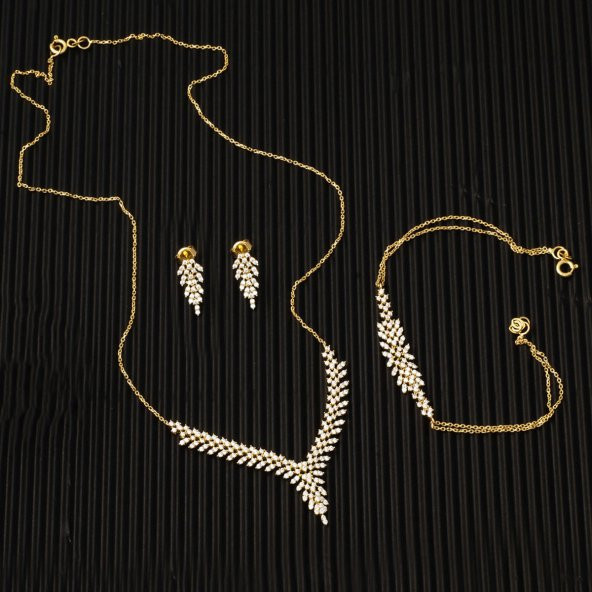 Sarmaşık 14 Ayar Altın Nişan Takı Seti - Resim 4