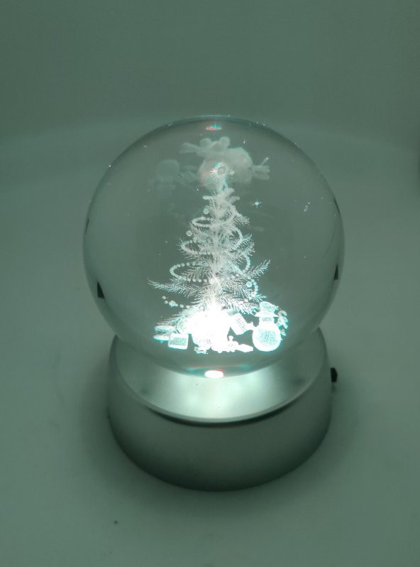 3D Yılbaşı Ağacı  Işıklı Cam Küre