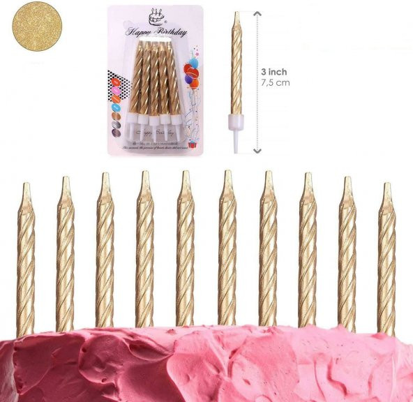 Altın Gold Renk Doğum Günü Evlilik Yıldönümü Pasta Mumları 10 Adet
