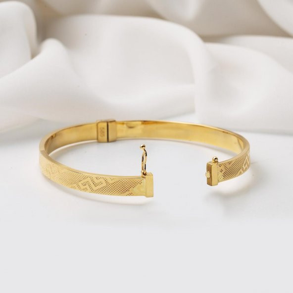 Versage Tarzı 14 Ayar Altın Kelepçe Bilezik - Resim 4