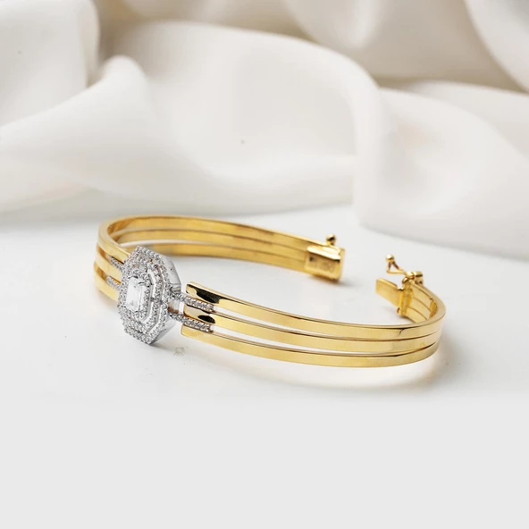 Baget 14 Ayar Altın Kaburga Kelepçe Bilezik - Resim 4