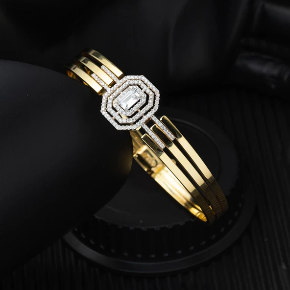 Baget 14 Ayar Altın Kaburga Kelepçe Bilezik - Resim 3