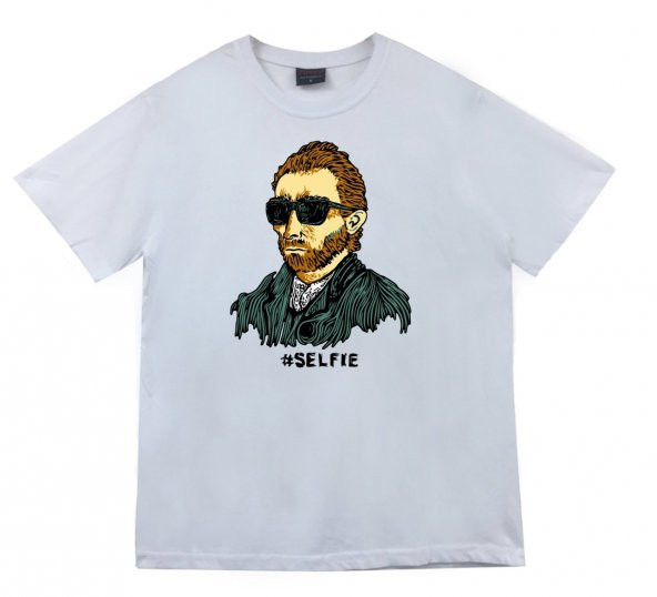 RVan Gogh Selfie Baskılı T-shirt  BEYAZ 3XL