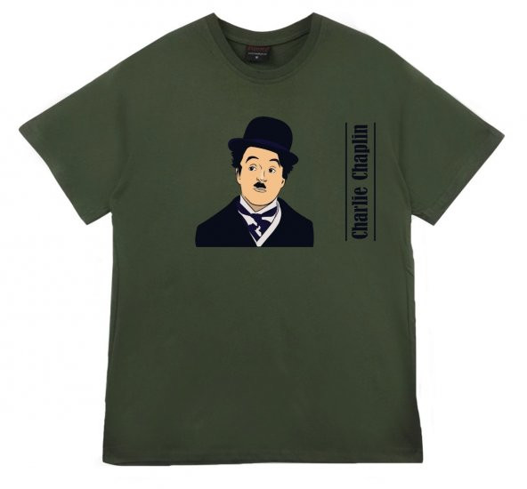 Charlie Chaplin Baskılı T-shirt  HAKİ 5XL