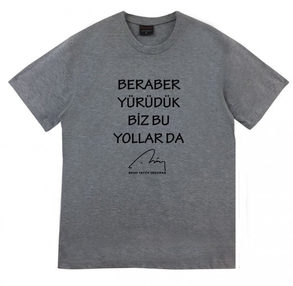 Recep Tayyip Erdoğan Baskılı T-shirt  GRİ 5XL - 1