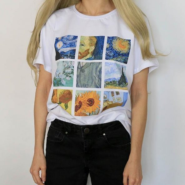 Van Gogh Baskılı Tişört  BEYAZ 5XL