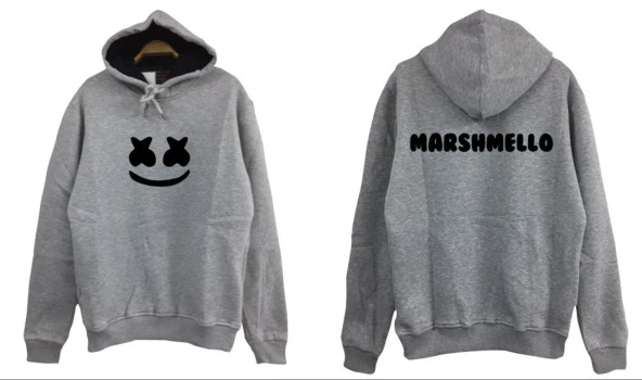 Marshmello Baskılı Kapüşonlu Sweatshirt    KIRMIZI 3XL