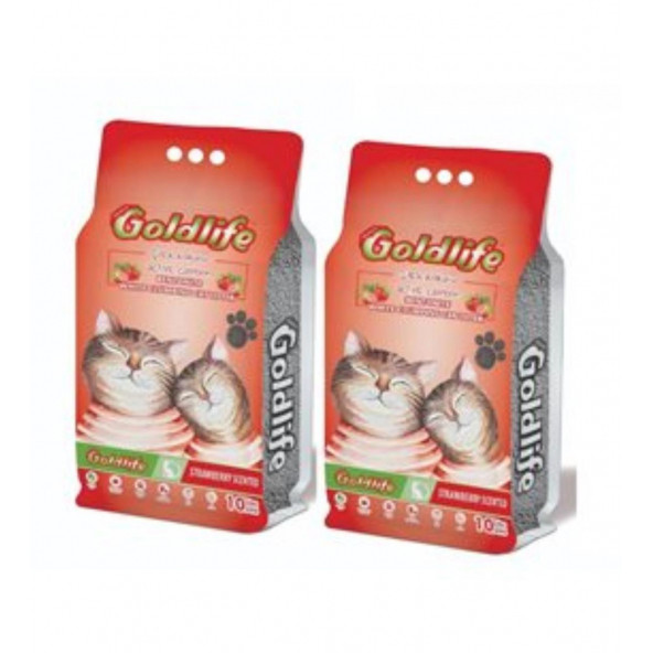 Goldlife Active Carbonlu Çilek Kokulu Kedi Kumu 10Lt.x 2Adet