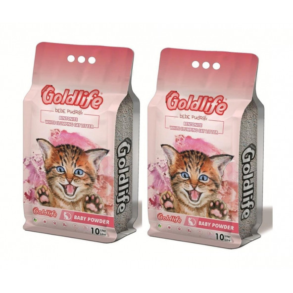 Goldlife Premium Bebe Pudralı Kedi Kumu 10 Lt X 2 ADET