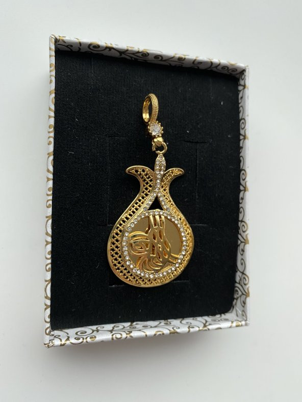 22 Ayar Altın Kaplama Minimal Tuğralı Kolye Ucu - Resim 2