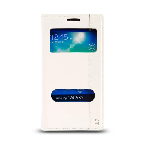 Samsung Galaxy E7 (E700) Gizli Mıknatıslı Pencereli Magnum Kılıf Beyaz