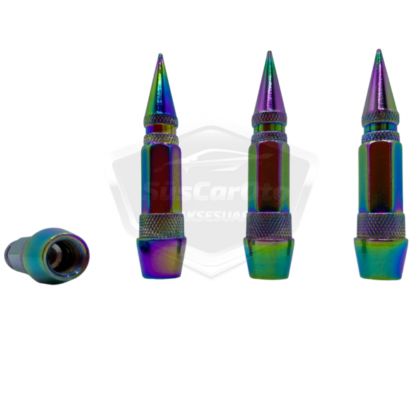 Sivri Sibop Kapağı Mermi Sibop Kapağı Araba Motosiklet Bisiklet Metal Bukalemun Renkli 4 lü Set - 2